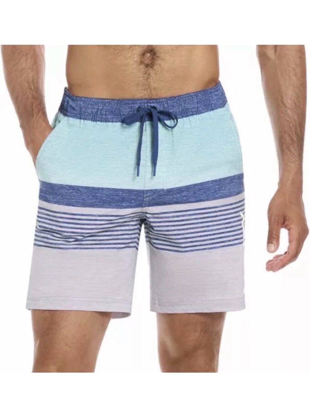 Hurley Men's Regular Fit Stretch Swim Shorts, Blue Stripe, Size L
